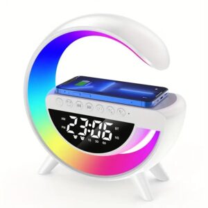 Ηχείο Bluetooth+ RGB Διακοσμητικό Φωτιστικό Ρολόι- 5 σε 1 σε Λευκό Χρώμα
