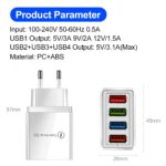 Φορτιστής Qualcomm Quick Charge 3.1A Λευκός με 4 Θύρες USB-A 20W