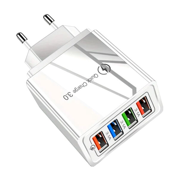 Φορτιστής Qualcomm Quick Charge 3.1A Λευκός με 4 Θύρες USB-A 20W