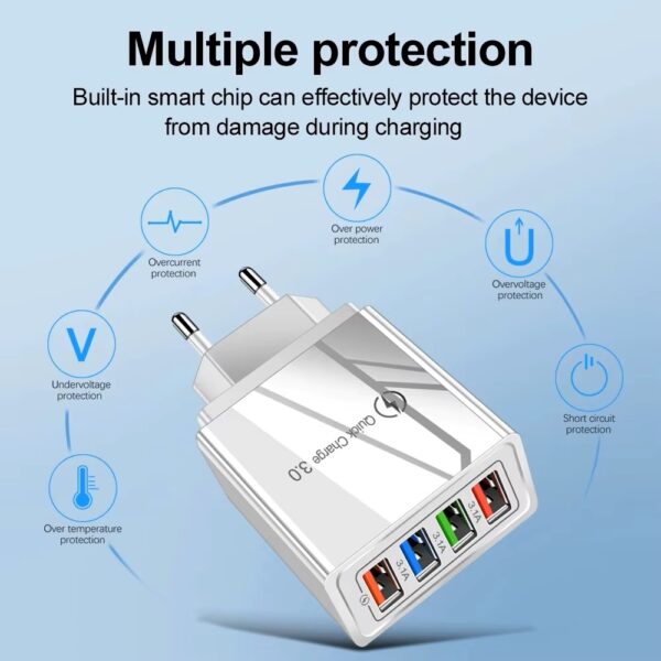 Φορτιστής Qualcomm Quick Charge 3.1A Λευκός με 4 Θύρες USB-A 20W