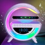Ηχείο Bluetooth+ RGB Διακοσμητικό Φωτιστικό Ρολόι- 5 σε 1 σε Λευκό Χρώμα
