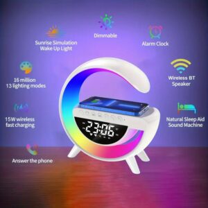 Φωτιστικό Ηχείο Bluetooth RGB με Οθόνη LED, Ρολόι, Ασύρματη Φόρτιση υποστηριζόμενων smartphones, Ξυπνητήρι και Ράδιο (LED, AUX, USB, FM, microSD) BT-3401 2