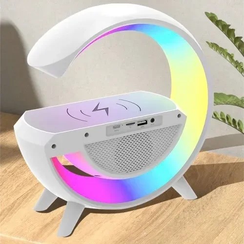 Ηχείο Bluetooth+ RGB Διακοσμητικό Φωτιστικό Ρολόι- 5 σε 1 σε Λευκό Χρώμα