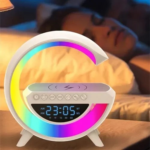 Ηχείο Bluetooth+ RGB Διακοσμητικό Φωτιστικό Ρολόι- 5 σε 1 σε Λευκό Χρώμα