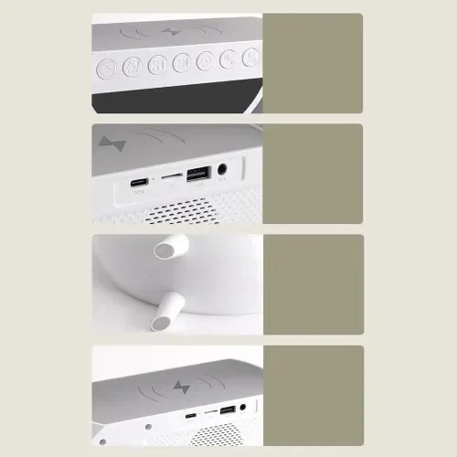 Ηχείο Bluetooth+ RGB Διακοσμητικό Φωτιστικό Ρολόι- 5 σε 1 σε Λευκό Χρώμα