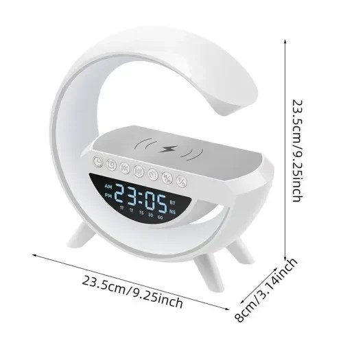 Ηχείο Bluetooth+ RGB Διακοσμητικό Φωτιστικό Ρολόι- 5 σε 1 σε Λευκό Χρώμα