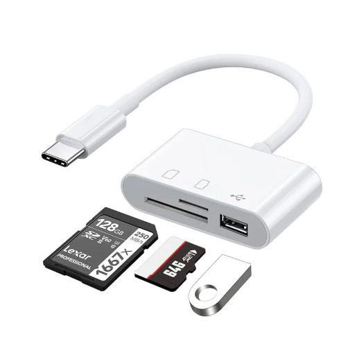 Card Reader 3 In 1 Type-C  To Usb, SD/TF, microSD Λευκό