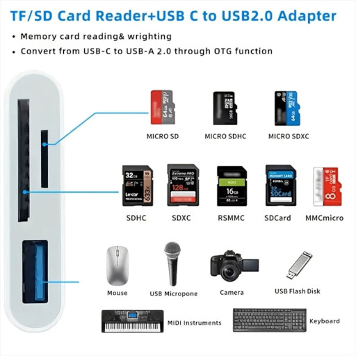Card Reader 3 In 1 Type-C  To Usb, SD/TF, microSD Λευκό