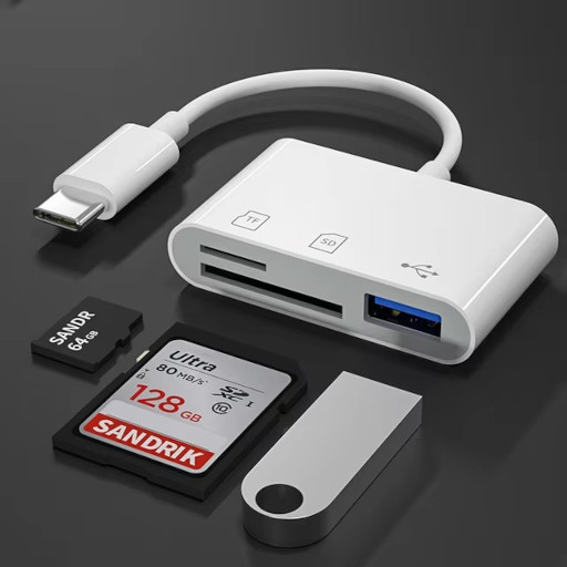 Card Reader 3 In 1 Type-C  To Usb, SD/TF, microSD Λευκό