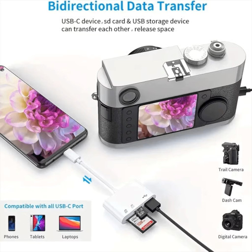 Card Reader 3 In 1 Type-C  To Usb, SD/TF, microSD Λευκό
