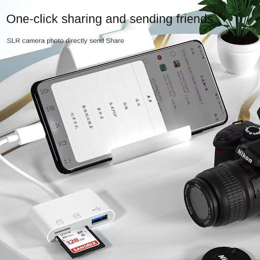 Card Reader 3 In 1 Type-C  To Usb, SD/TF, microSD Λευκό