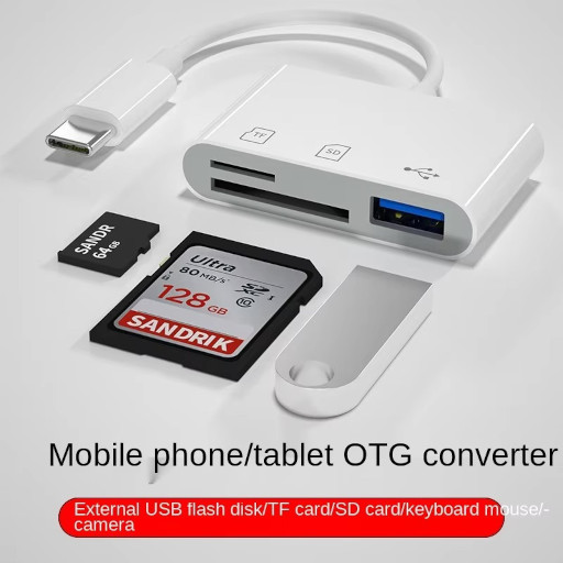 Card Reader 3 In 1 Type-C  To Usb, SD/TF, microSD Λευκό