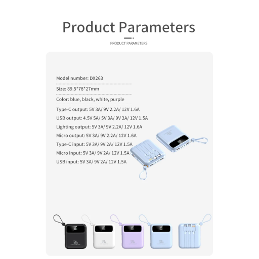 Mini Power Bank DX263 Λευκό fast charging 10000mAh με LED οθόνη