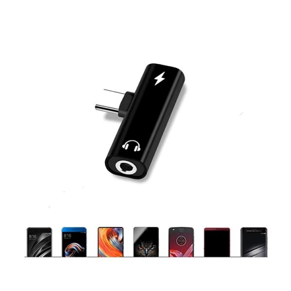 Μετατροπέας Τ Adapter Type-C to Aux 3,5mm & Type-c, Μαύρο
