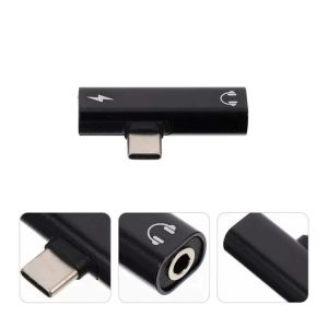 Μετατροπέας Τ Adapter Type-C to Aux 3,5mm & Type-c, Μαύρο