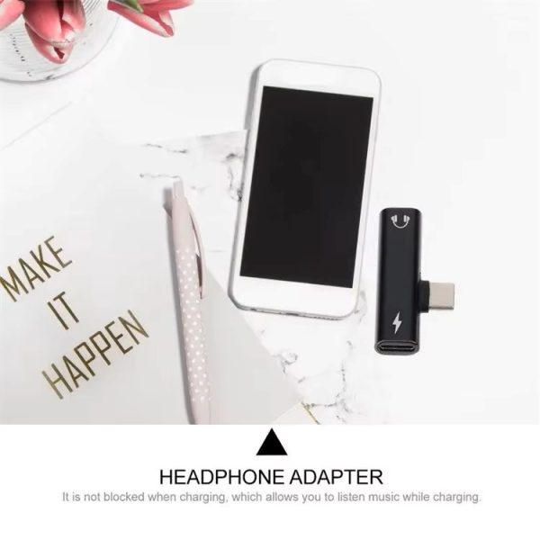 Μετατροπέας Τ Adapter Type-C to Aux 3,5mm & Type-c, Μαύρο