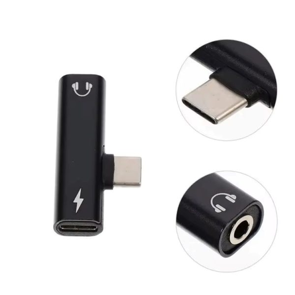 Μετατροπέας Τ Adapter Type-C to Aux 3,5mm & Type-c, Μαύρο