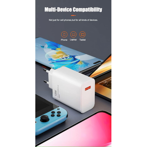 Φορτιστής γρήγορης φόρτισης με καλώδιο για Xiaomi, Redmi, Huawei 120W λευκός
