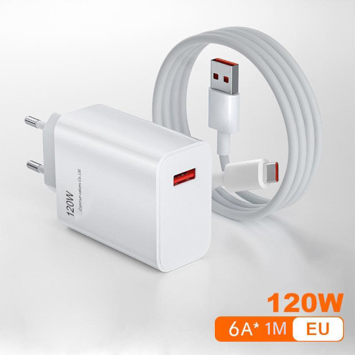 Φορτιστής γρήγορης φόρτισης με καλώδιο για Xiaomi, Redmi, Huawei 120W λευκός
