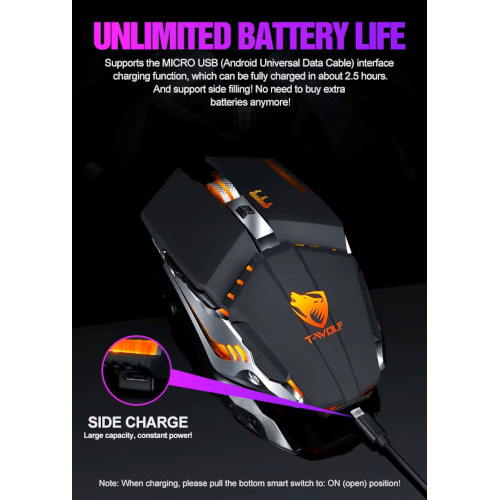 T-WOLF Q15 Ασύρματο gaming Ποντίκι με RGB Φωτισμό